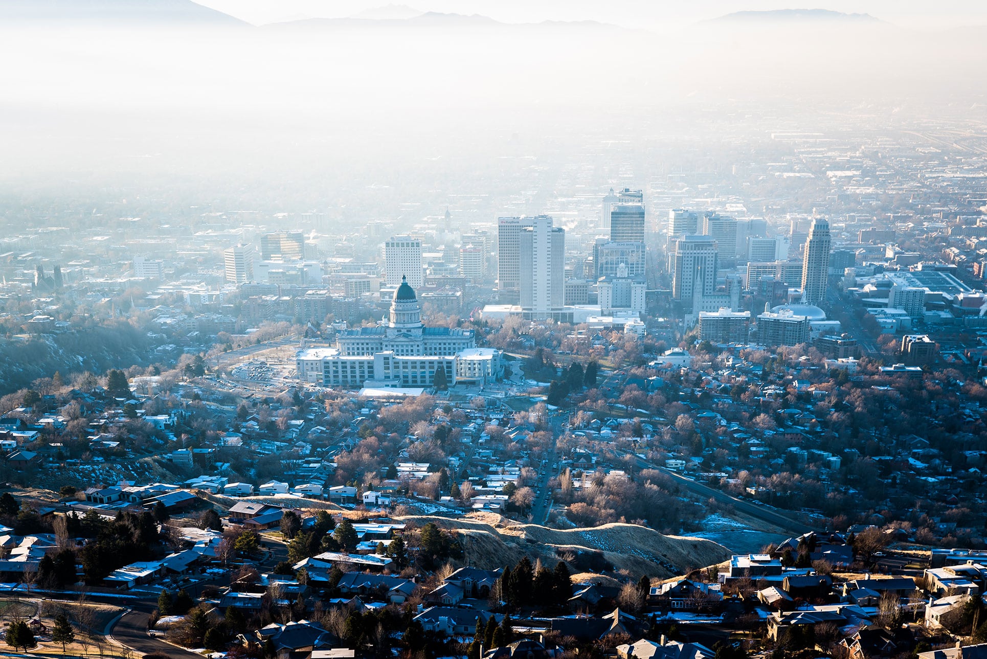 Aerial-photo-of-Salt-Lake-City-with-downtown-in-the-background
